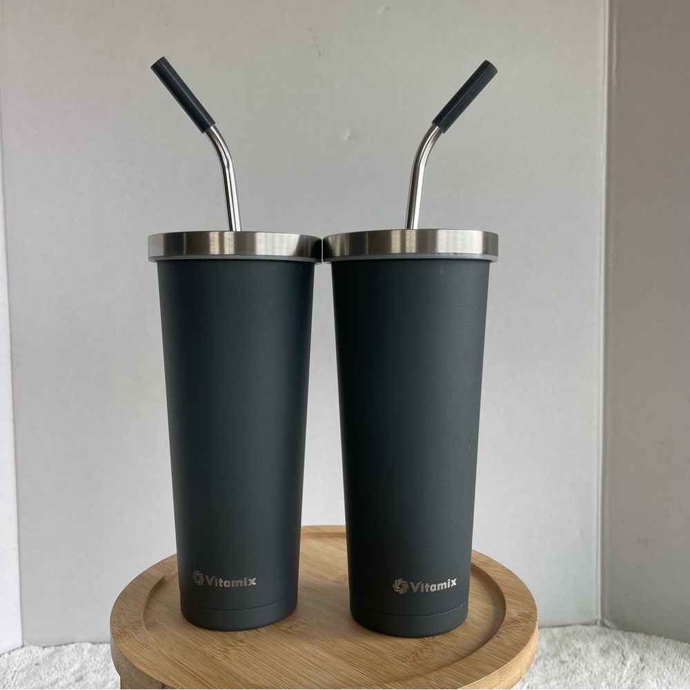 2 Vitamix Tumbler Double Wall Insulated Stainless Steel 24oz Cup Straws
